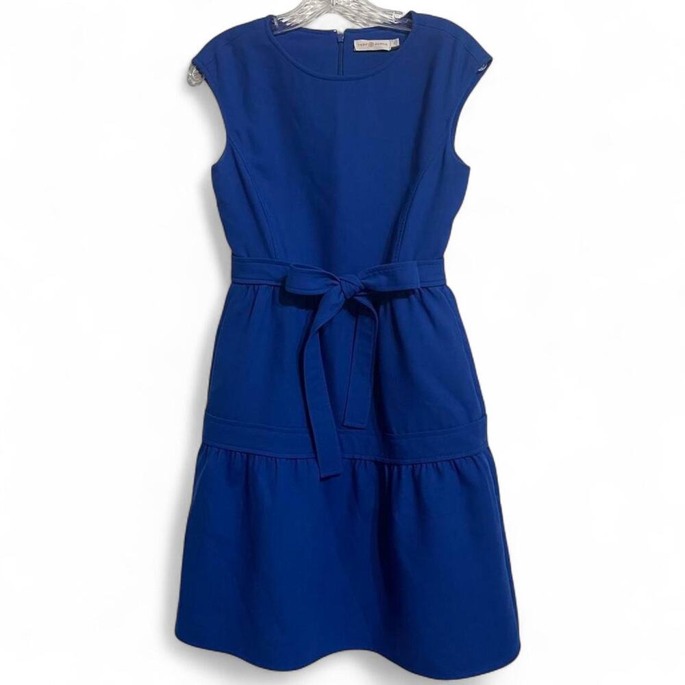 Tory Burch Wool Blend Tiered Tie Waist A-Line Dress in Blue Size 0